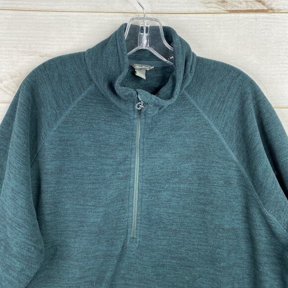 Eddie Bauer Sweater Women XXL Green Heather 1/2 Zip Up Fleece Mock Neck Classic - Picture 2 of 9